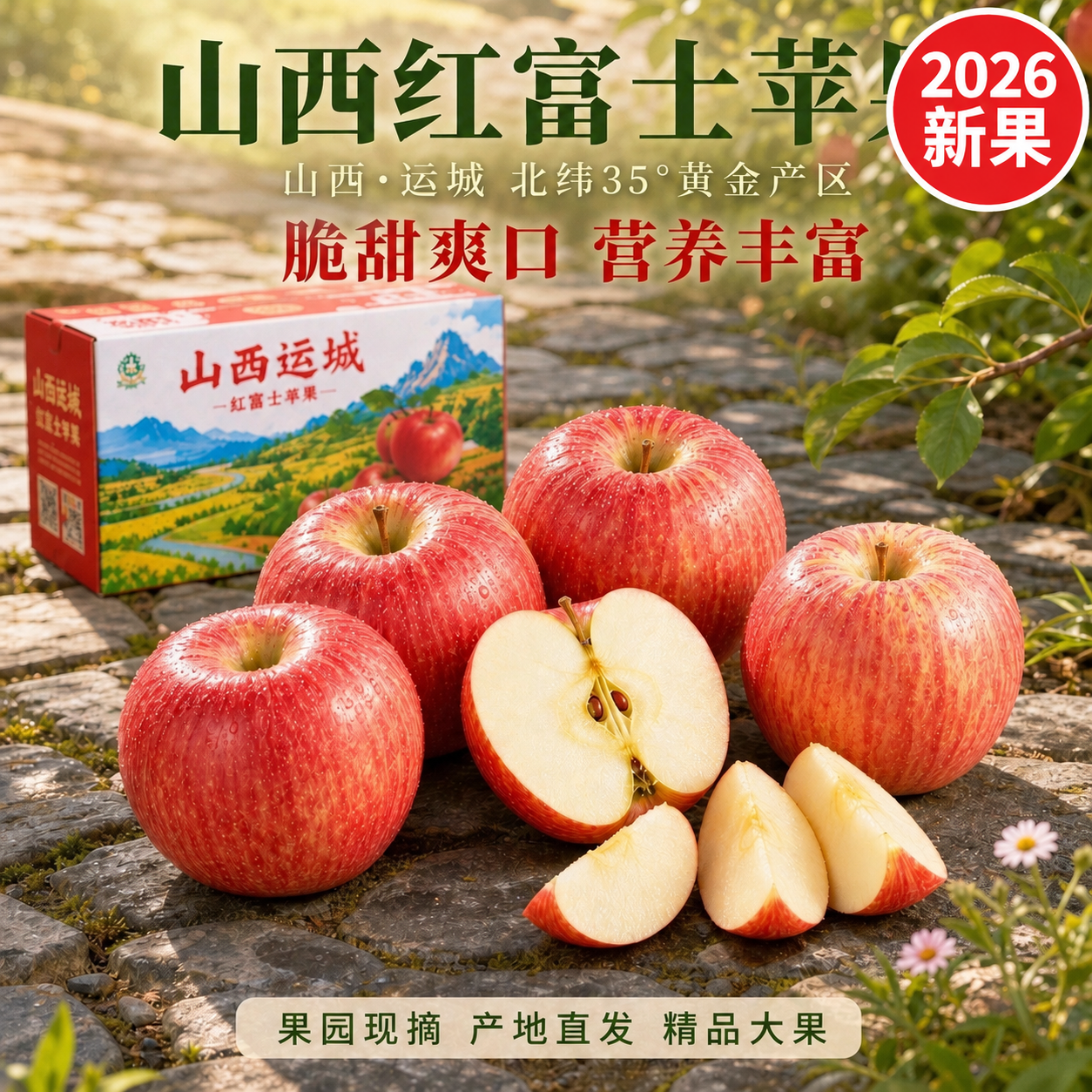 严格保持原图构图、光影、苹果、包装箱、竹篮、布料以及所有原有中… - 图片创意预览