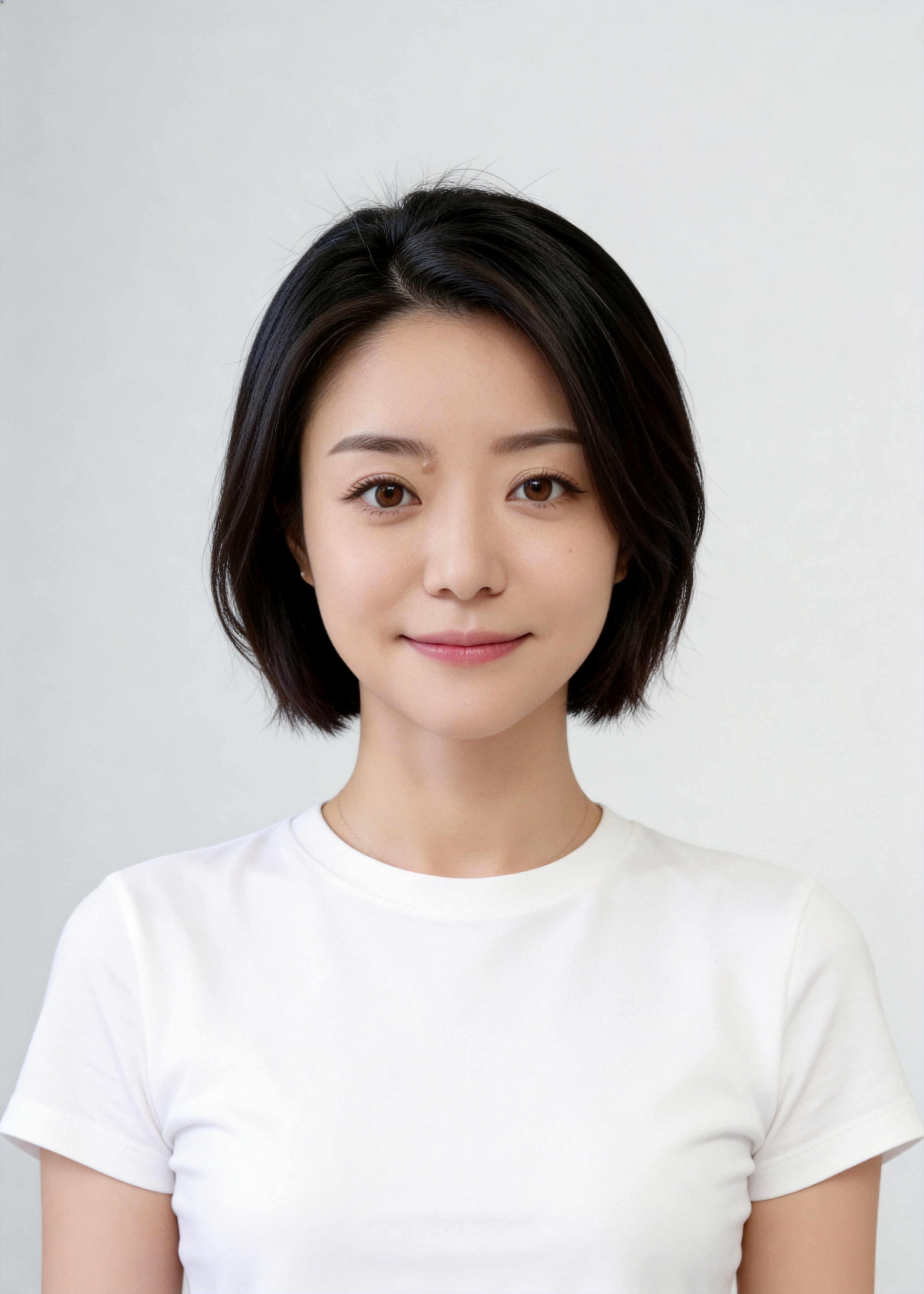保留第一张图中人物发型、脸型、年龄特征生成标准样式纯正面证件照… - 图片创意预览