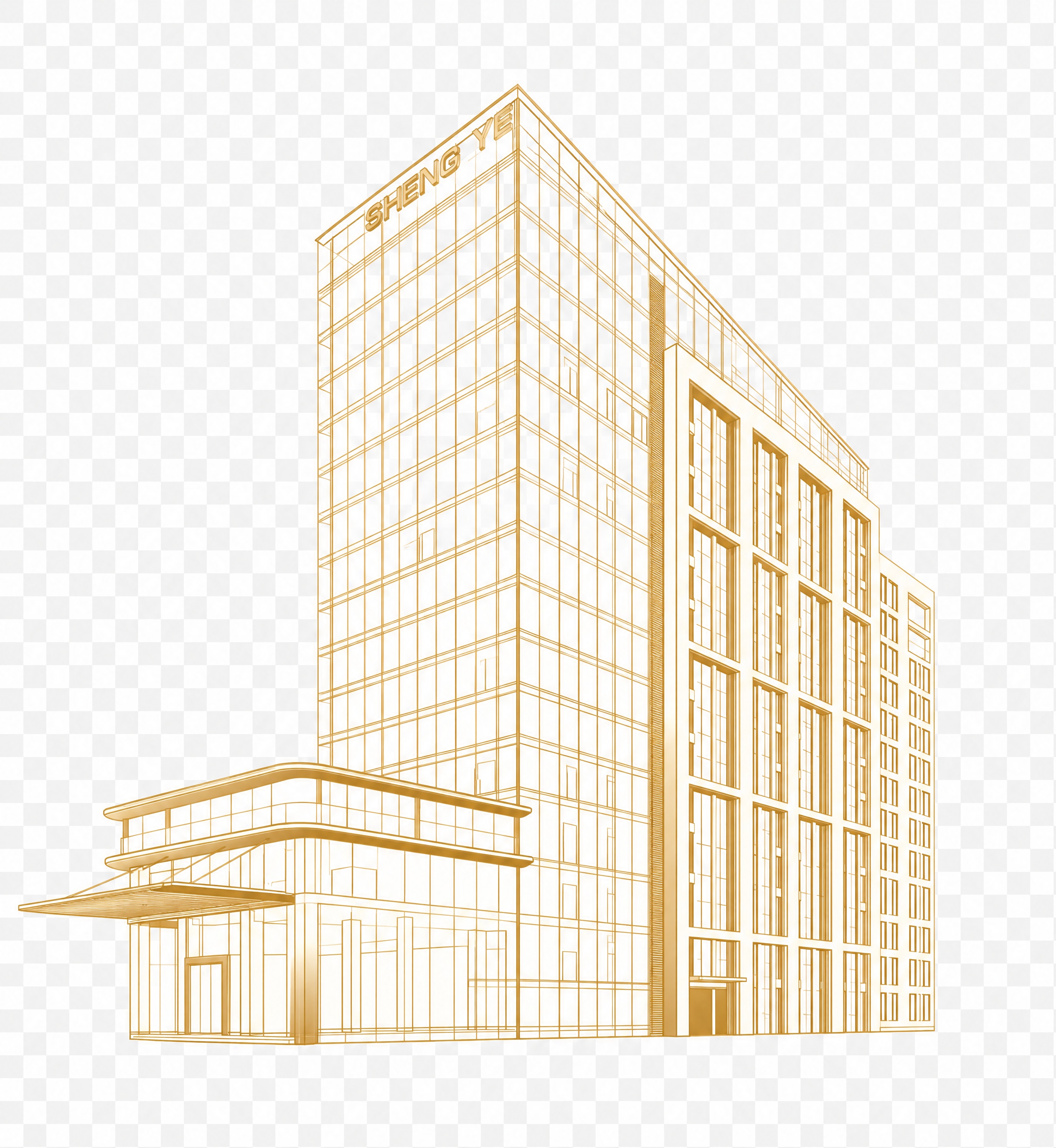 将图中的大楼建筑改造成参考图风格的金色金属描边线条效果，保留大… - 图片创意预览