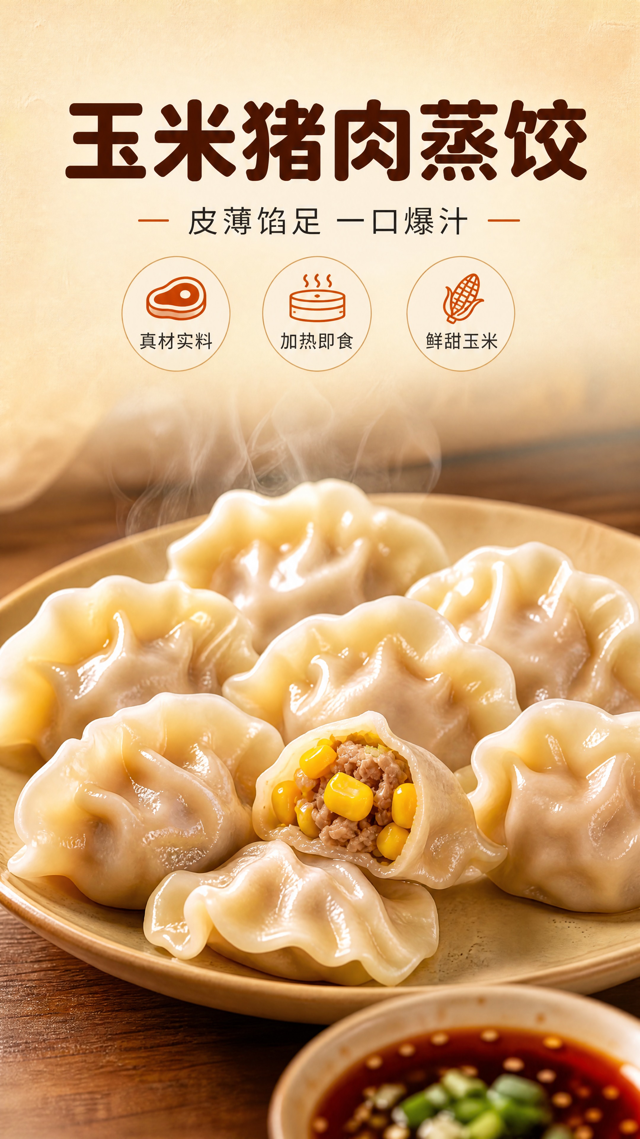 [商品] 使用【图2】玉米猪肉蒸饺；保留蒸饺褶皱花边、半透明白… - 图片创意预览