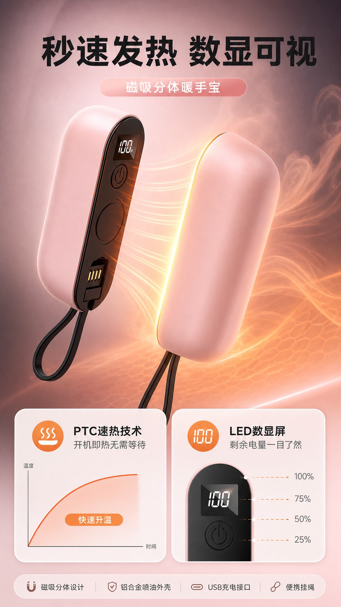 [商品] 使用【图1】樱花粉色磁吸暖手宝；保留磁吸分体结构、数… - 图片创意预览