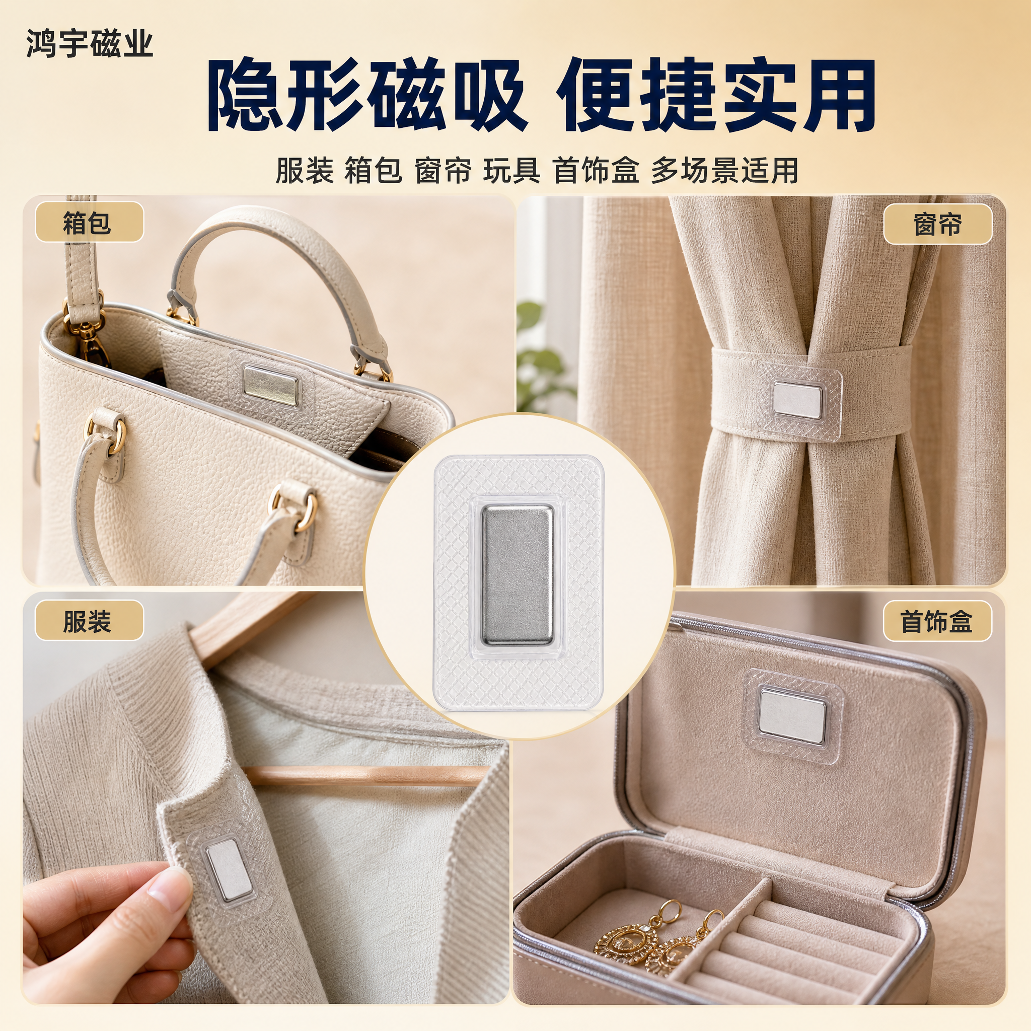 [主图-2] PVC单面磁 应用场景图，展示服装箱包窗帘多场景… - 图片创意预览