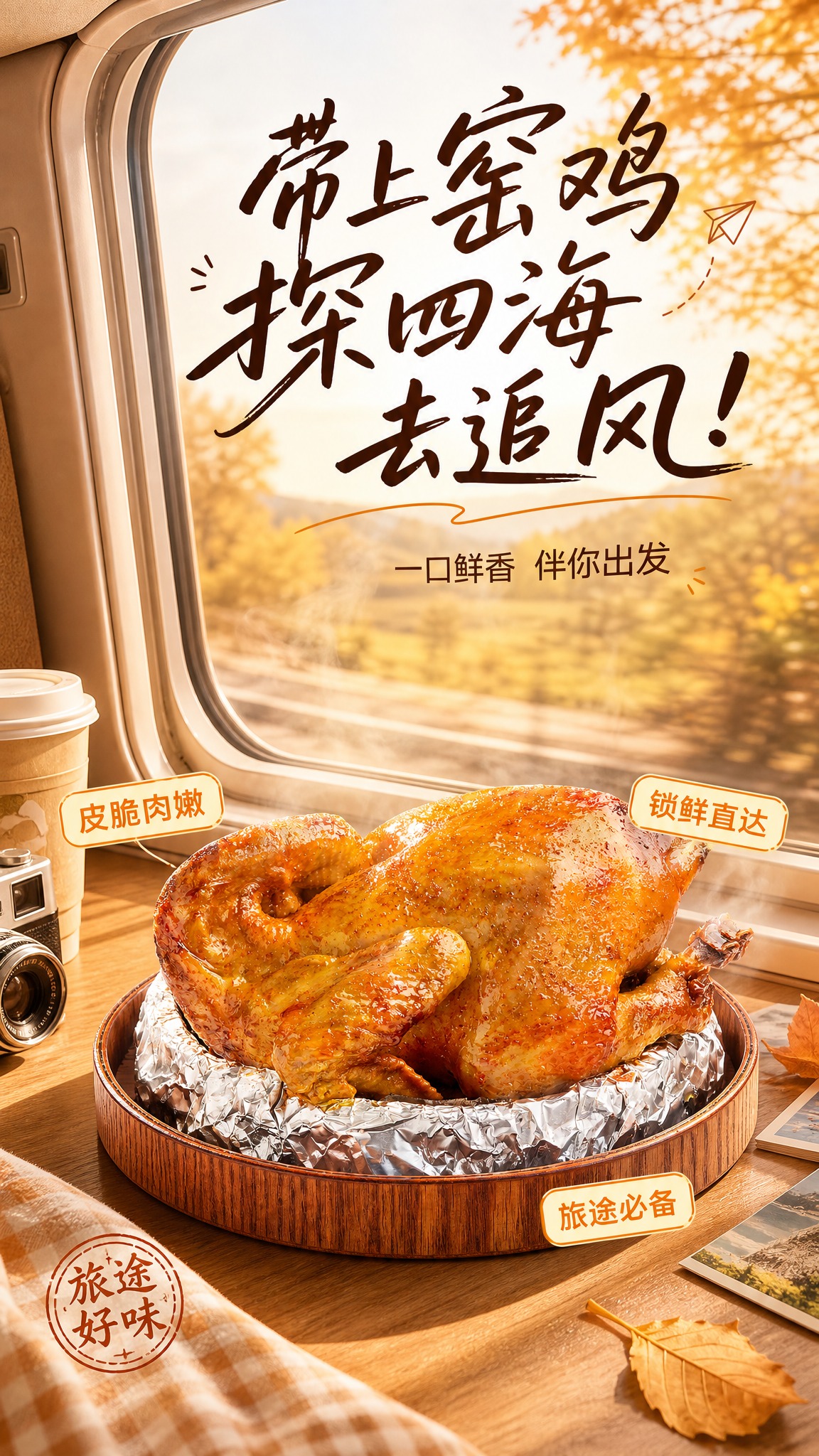 参考第二张图的版式骨架与出游氛围，将主体商品替换为第一张图中的… - 图片创意预览