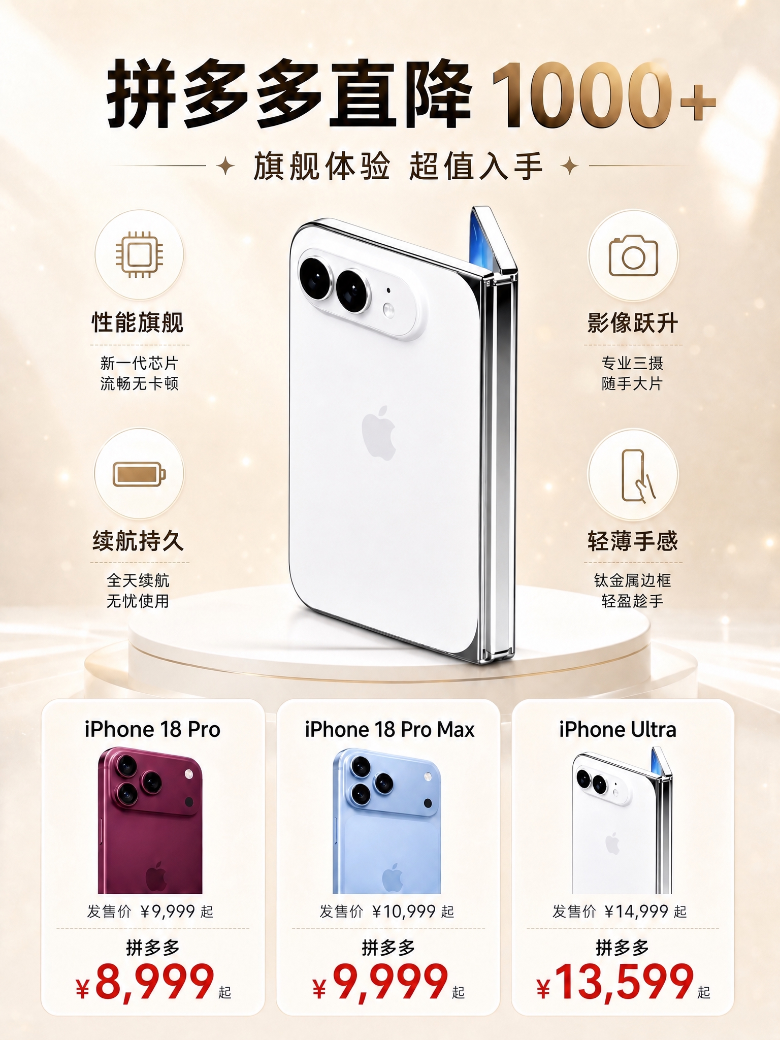 将这张海报中中央展台上的黑色iPhone Ultra手机，以及… - 图片创意预览