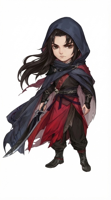 将图中古风武侠人物改成2D Q版比例形象，保留原有服饰配色和画风预览效果