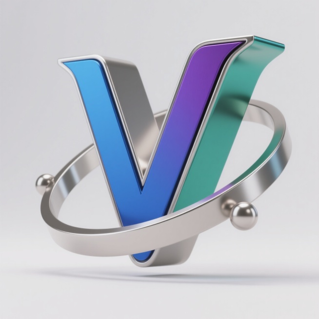 3D渲染的会员主题元素，白色背景，中心为一个立体感强烈的字母“V”，采用不同配色方案（如蓝色、银色、紫色、绿色等），字母表面具有金属光泽和细腻的高光、阴影过渡，边缘锐利清晰，环绕字母有一条流畅的环形装饰带，两端有小圆球点缀，整体设计简洁大气，富有现代感和尊贵感，突出会员标识的视觉焦点。预览效果