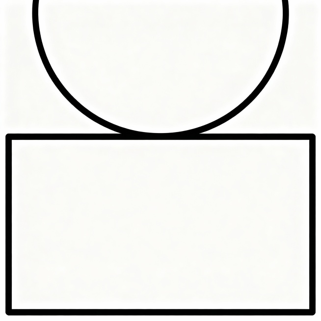 一个长方形上方接一个半圆组成的组合图形，白底，无填充，无文字，简单黑色轮廓预览效果