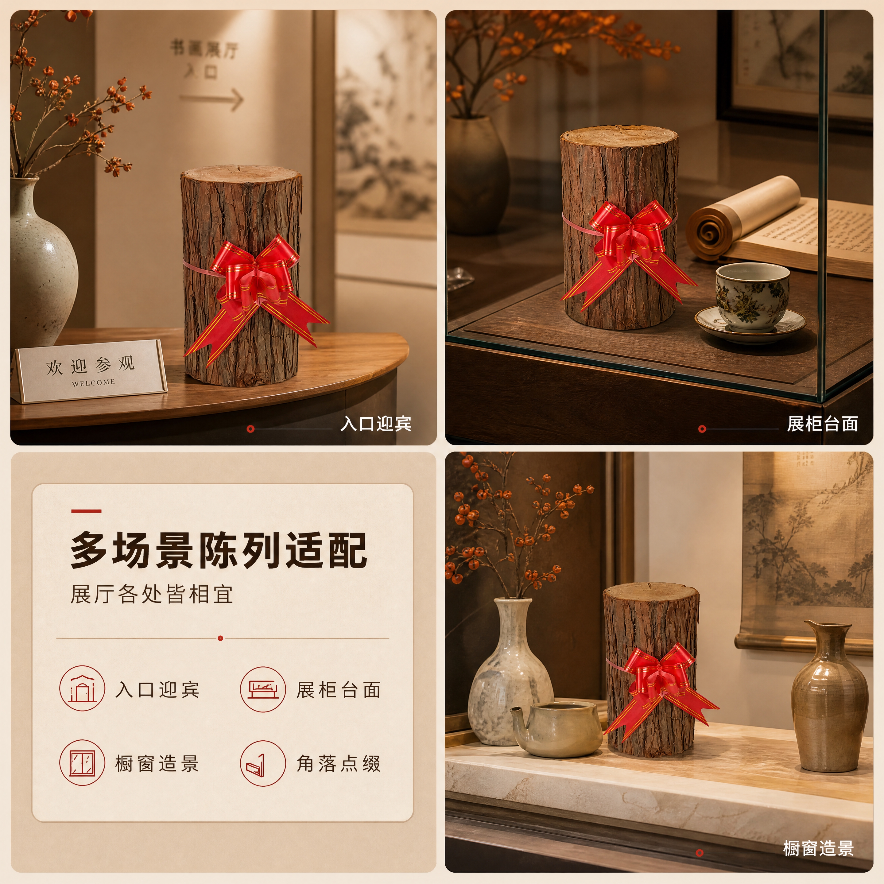 [商品] 使用【图1】【图4】杉墩木段红绳花摆件；保留杉木段结… - 图片创意预览