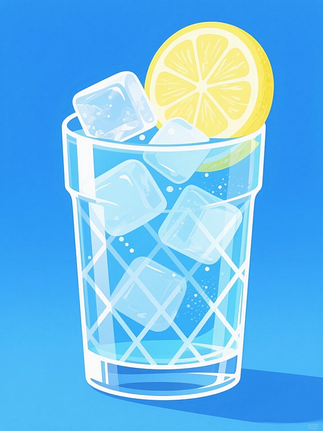 清爽柠檬冰饮，扁平插画风设计，简约色彩展现夏日清凉感。