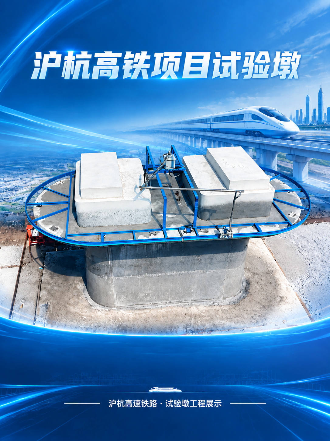 基于这张沪杭高铁试验墩海报进行修改：删除副标题"科技创新·品质… - 图片创意预览
