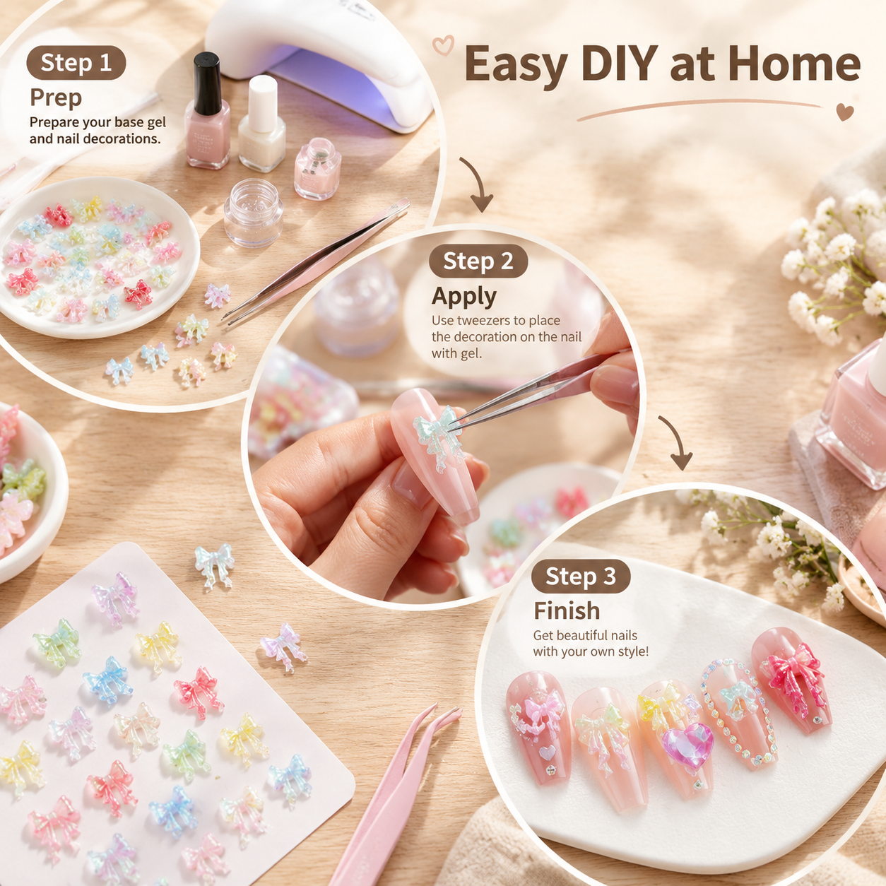 [主图-6] 使用场景与DIY教程图，展示如何使用美甲饰品。… - 图片创意预览