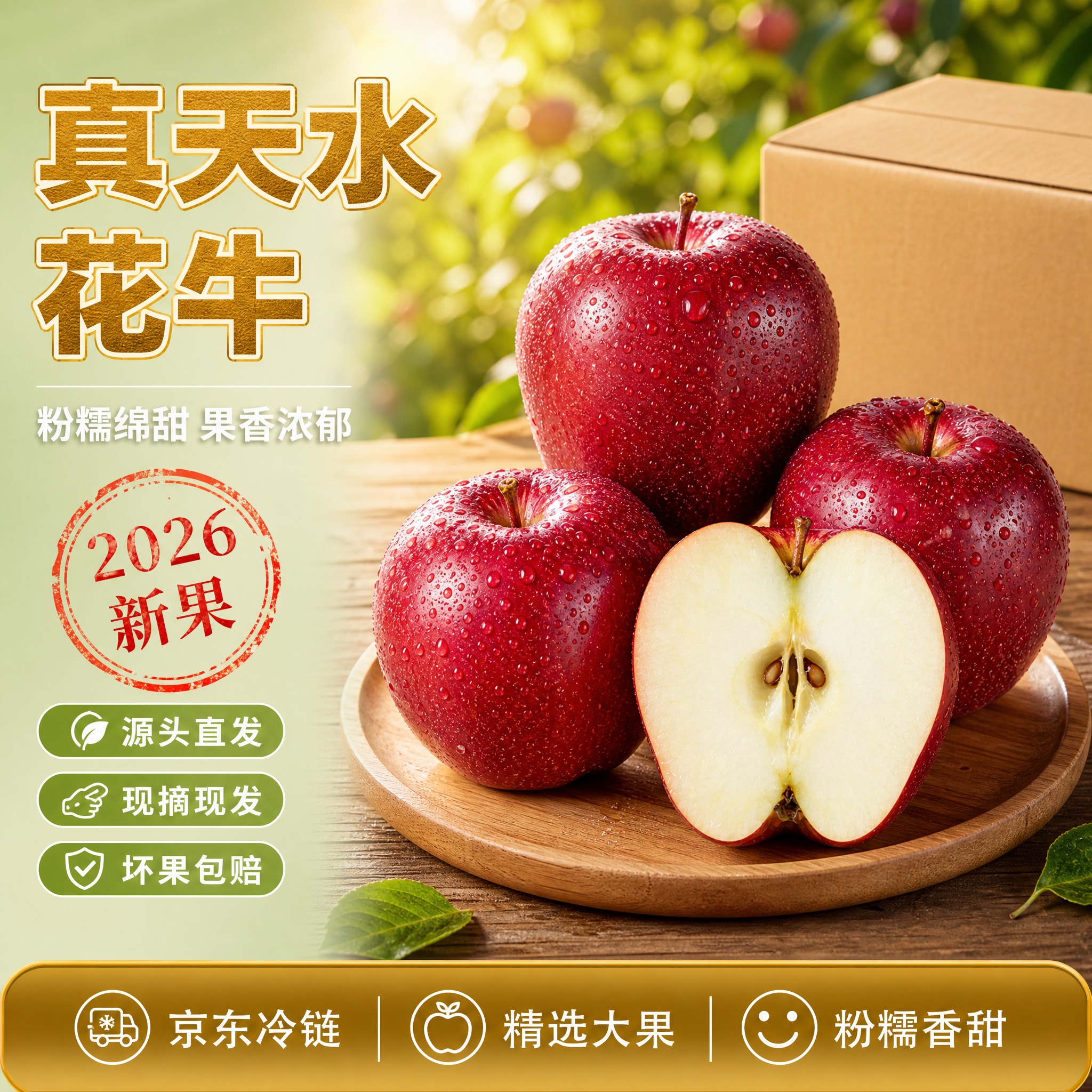 [主图-1] 版本1·完整+纵向切开：天水花牛苹果精品主图，京… - 图片创意预览