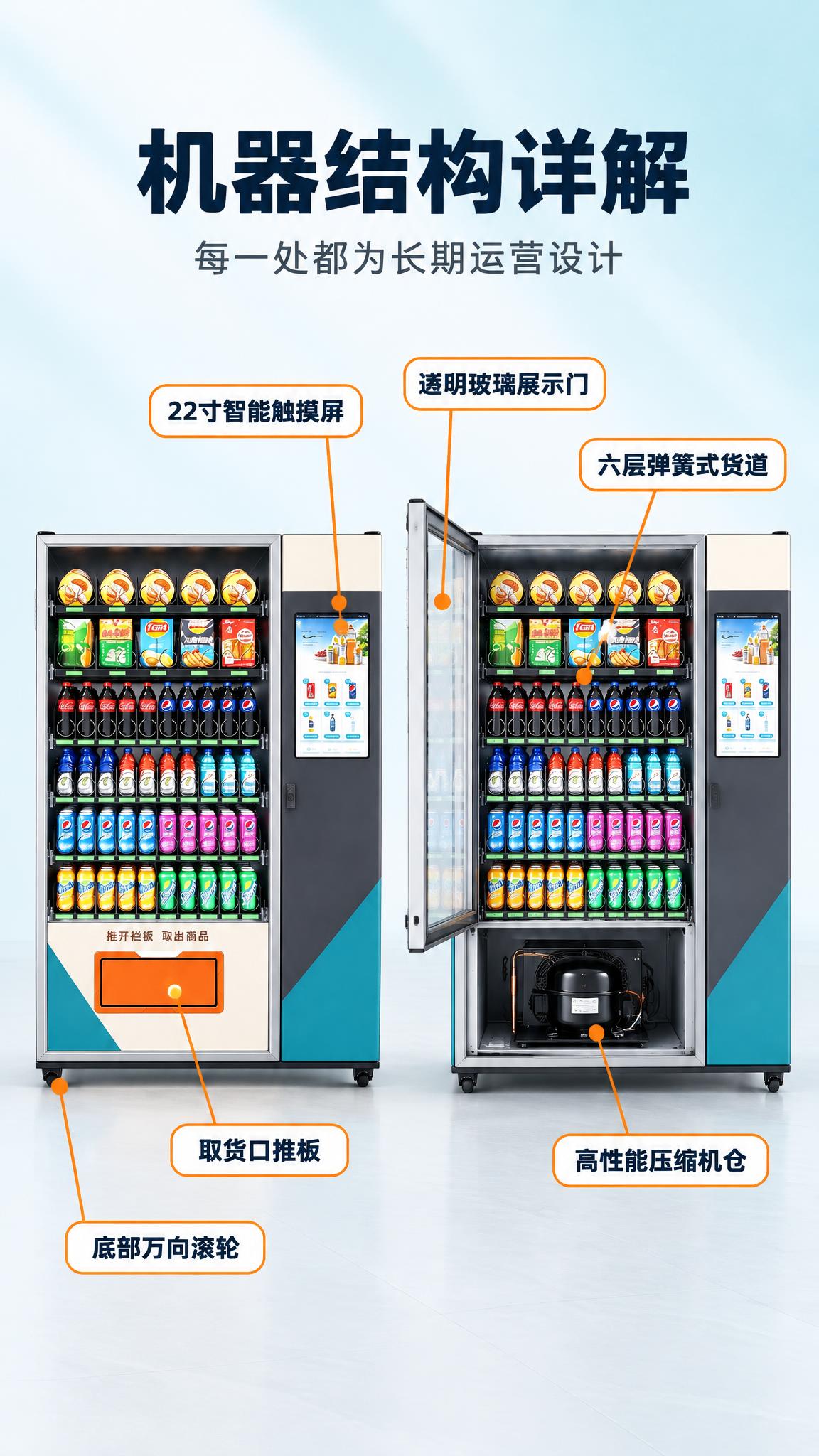 [商品] 使用【图1】触屏制冷大型售货机整机：浅白机身配青绿色… - 图片创意预览