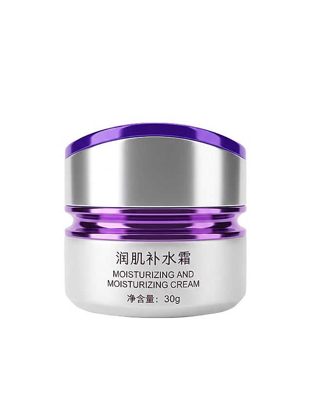 产品精修,产品置于纯净的纯白背景上。正视图,平视视角,3D渲染,精准还原产品颜色与包装材质(如玻璃的通透、瓶身白色磨砂质感、金属的光泽)。清除所有指纹、灰尘与瑕疵,让产品看起来崭新、瓶身光影立体感强,提升整体质感和高级感。瓶身标签/文字需清晰锐利。光线柔和均匀,突出产品精致感,符合电商主图标准。