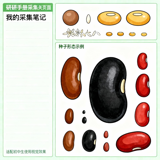 采集关：可在"我的采集笔记"板块旁，增加种子形态手绘示例区域，方便学生对照记录预览效果