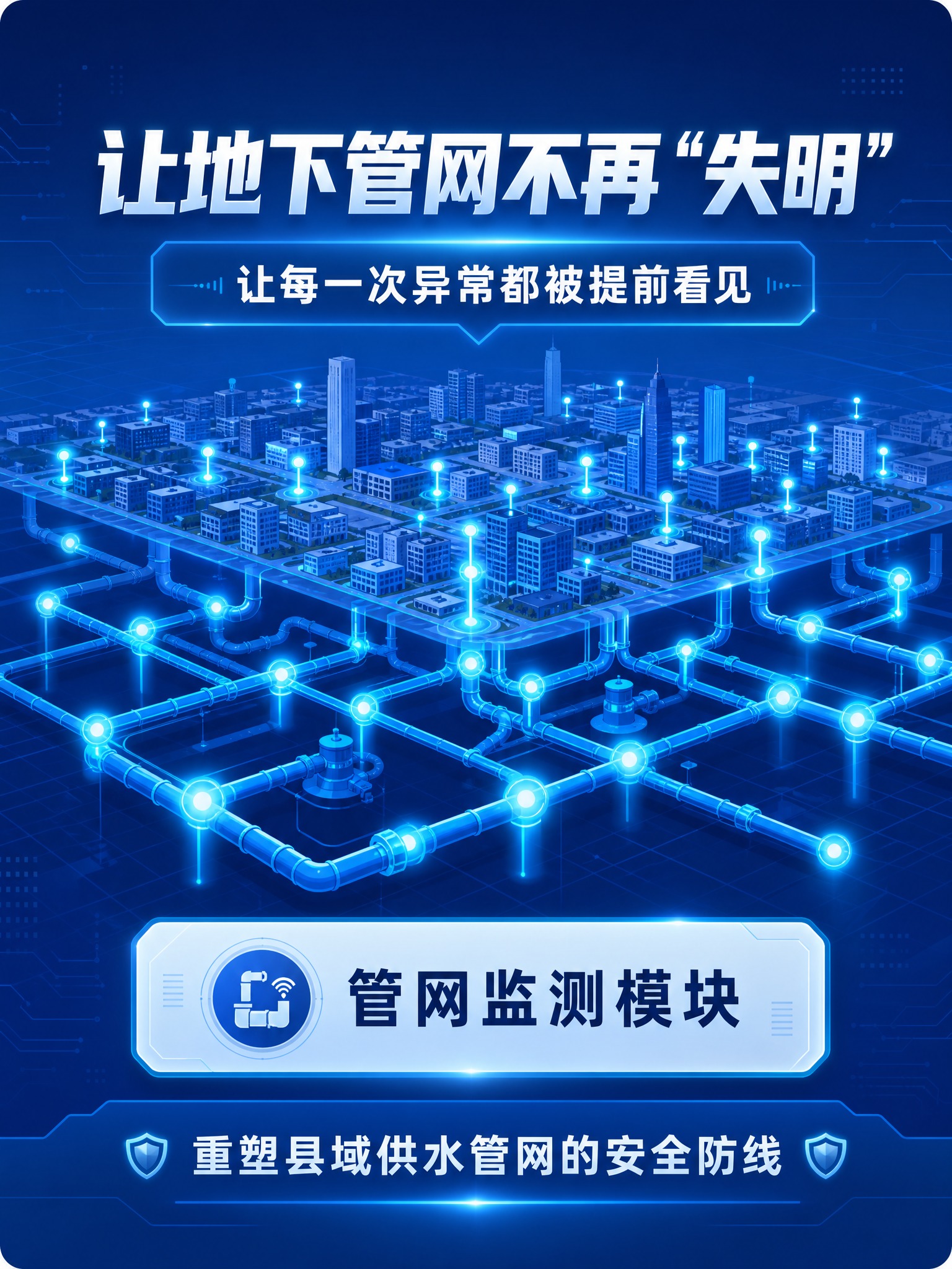 科普信息长图结尾页，竖版。画面中央是发光的城市地下管网全景，管… - 图片创意预览