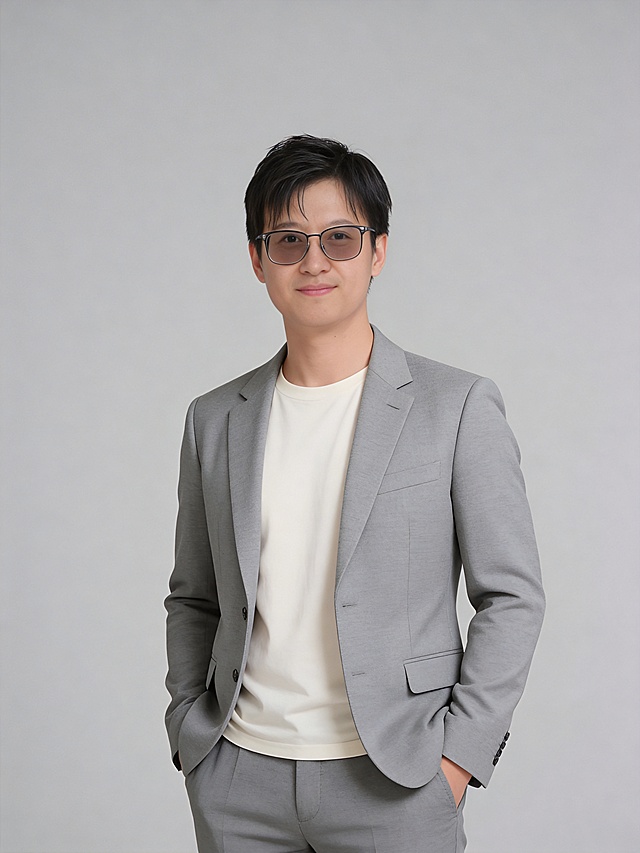 极简商务风肖像，灰白单色搭配，性冷淡美学，印刷质感背景，简约主义设计，凸显专业与沉静气质。