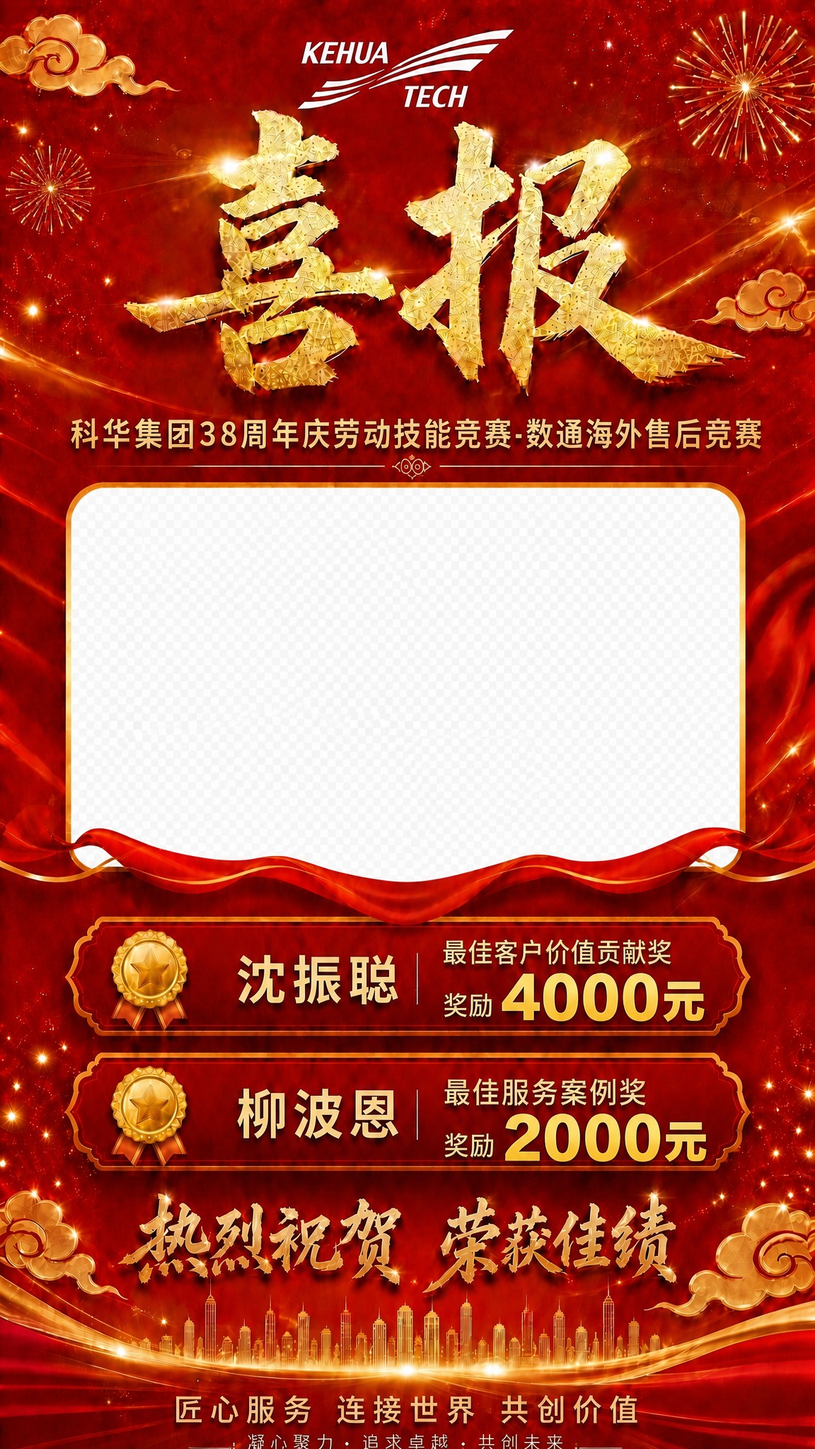 基于这张喜报海报进行修改：将中间的团队合照区域清空，移除照片内… - 图片创意预览