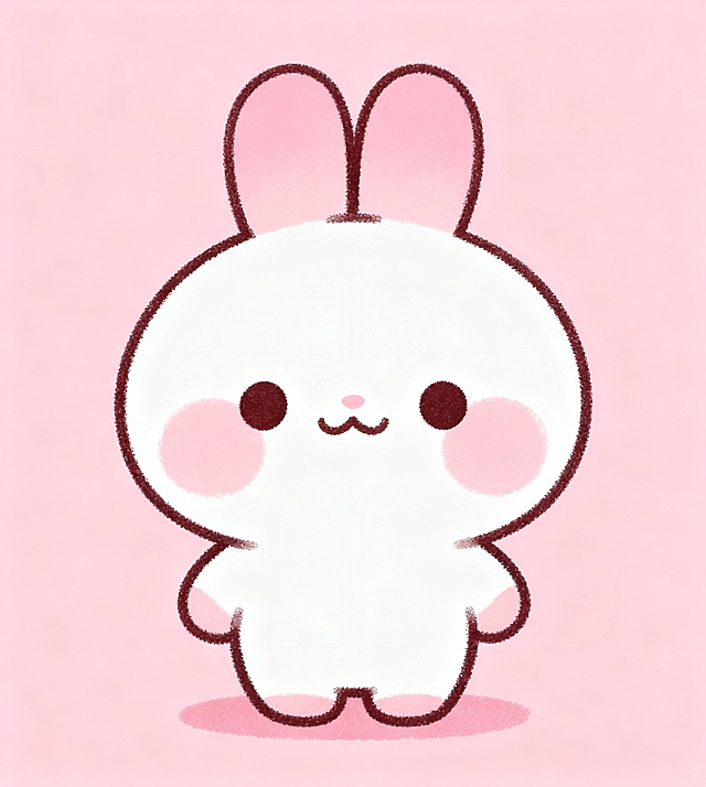 可爱感十足的拟人风小兔，以蜡笔风描边勾勒，搭配柔和粉色调与插画风格，营造甜蜜温馨氛围。