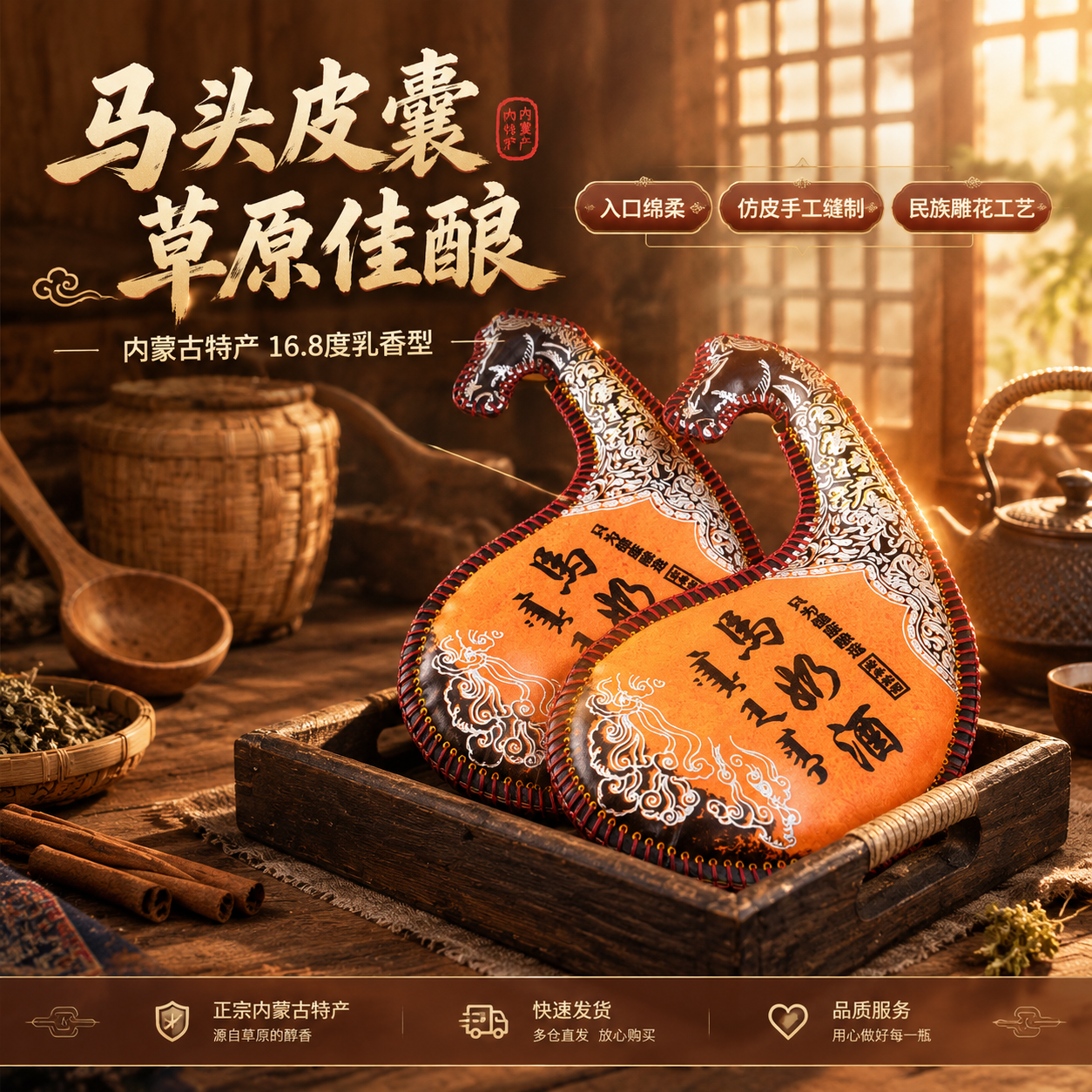 [主图-1] 首图点击率页：完整展示内蒙马头型皮囊马奶酒全貌与… - 图片创意预览