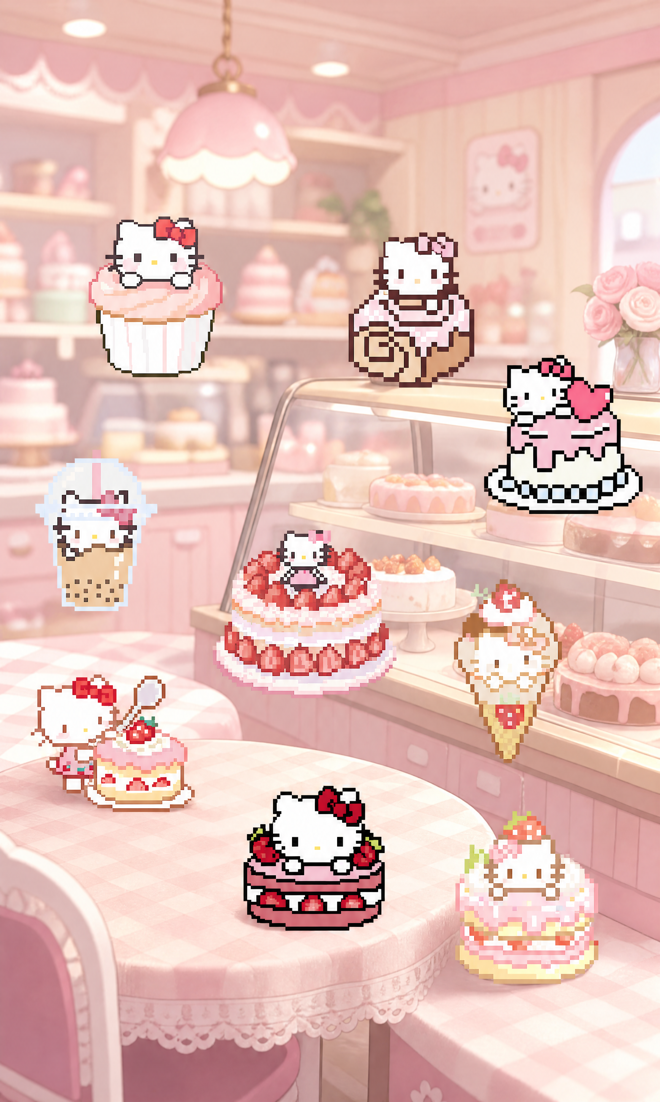 只保留9个Hello Kitty甜点主题像素图，去掉所有文字和… - 图片创意预览