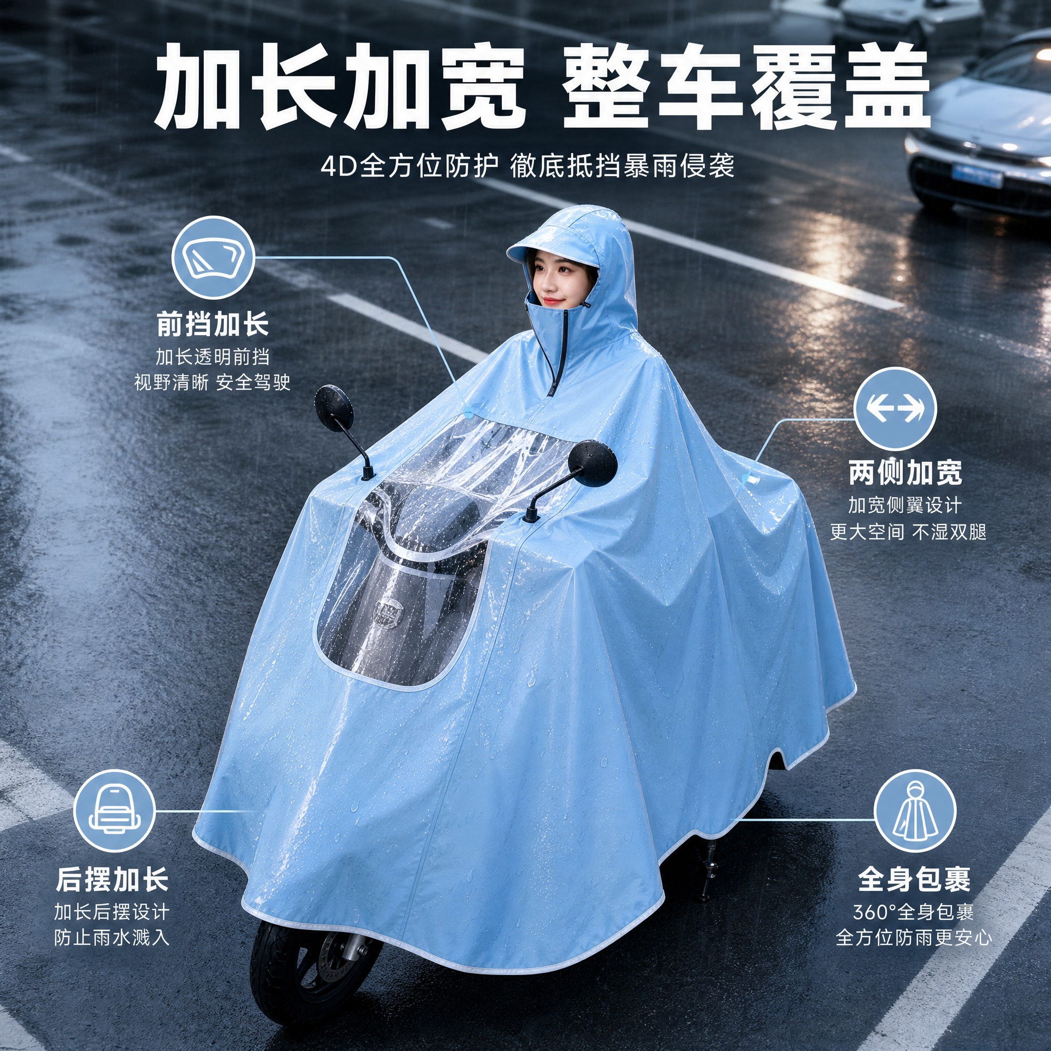 [主图-3] 电动车雨衣加大加厚全身防暴雨骑行雨披 加大覆盖展… - 图片创意预览