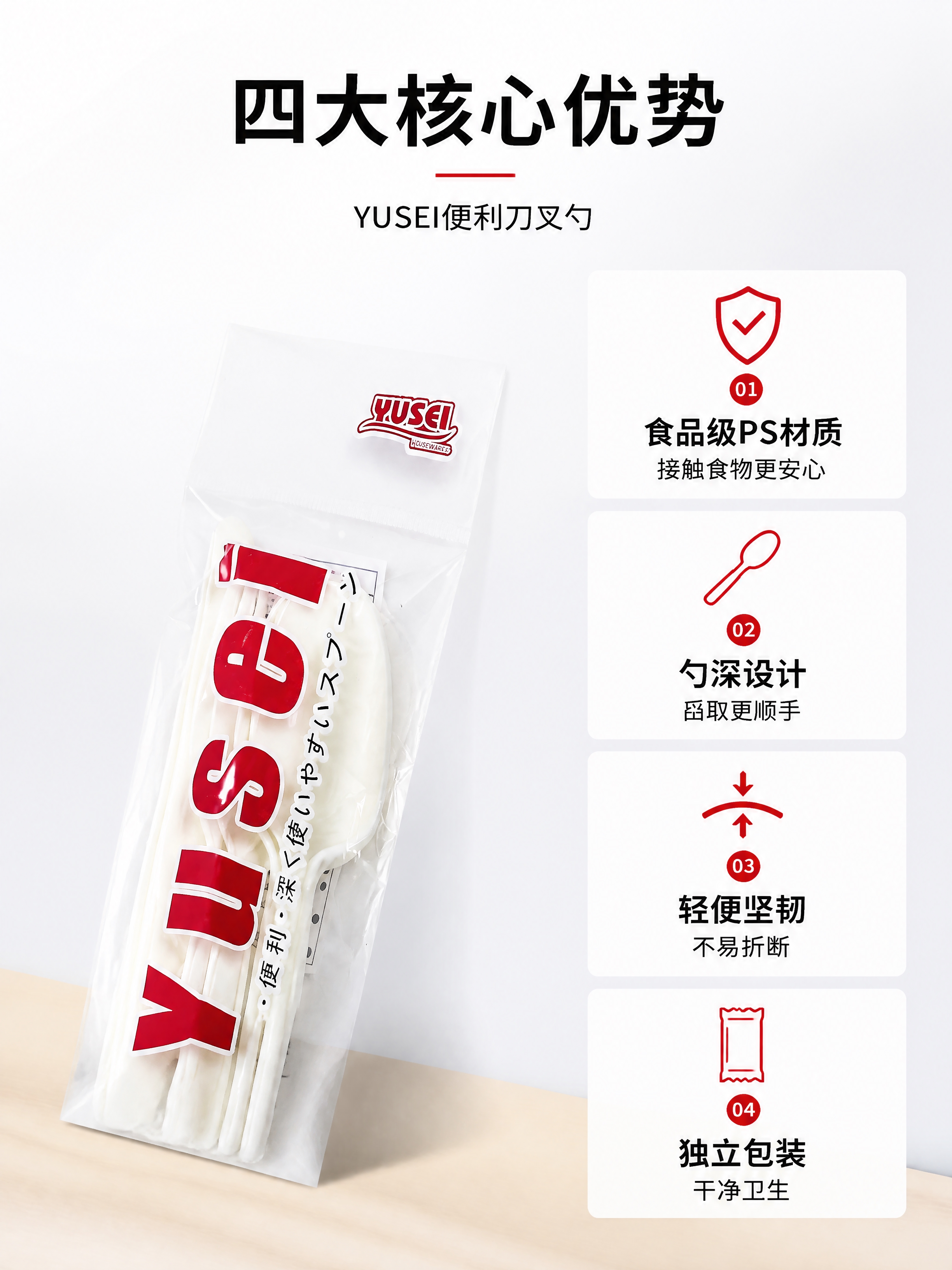 [第2张] 核心卖点页 - YUSEI便利刀叉勺四大优势解析。… - 图片创意预览