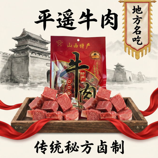 我的产品是平遥牛肉 帮我做20张拼多多高级主图预览效果