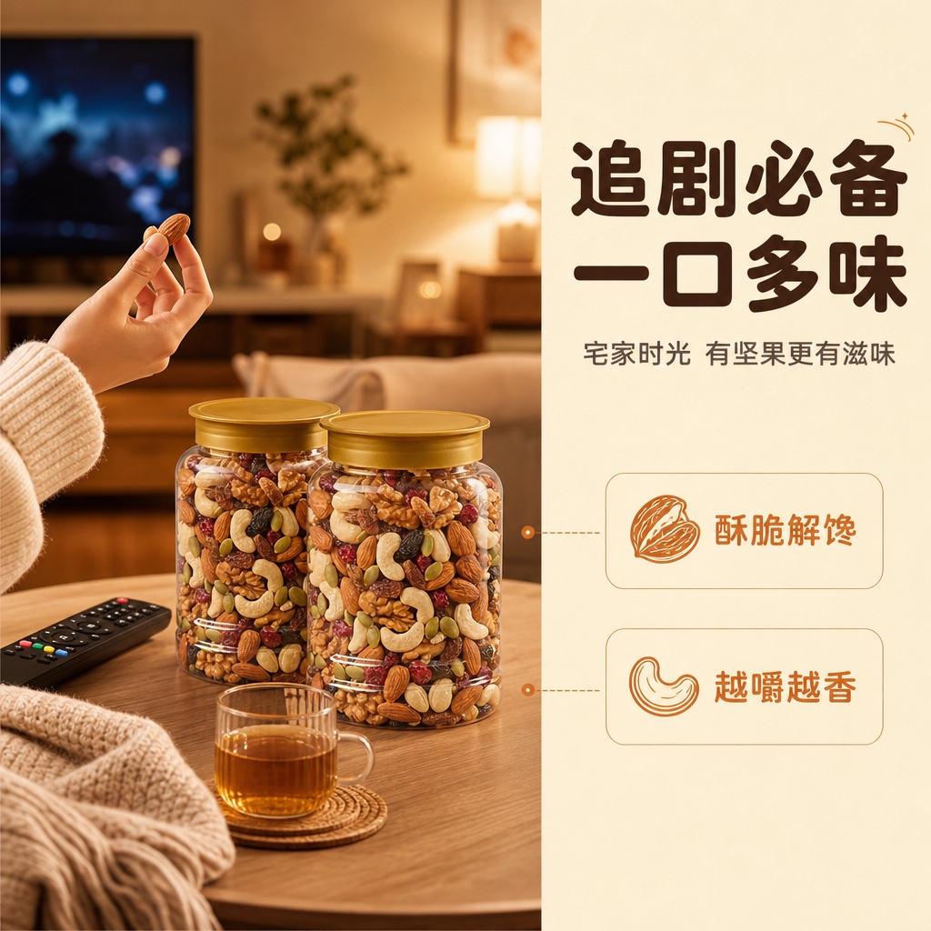 [商品] 使用【图2】两罐每日坚果产品；保留罐身、金色瓶盖、透… - 图片创意预览