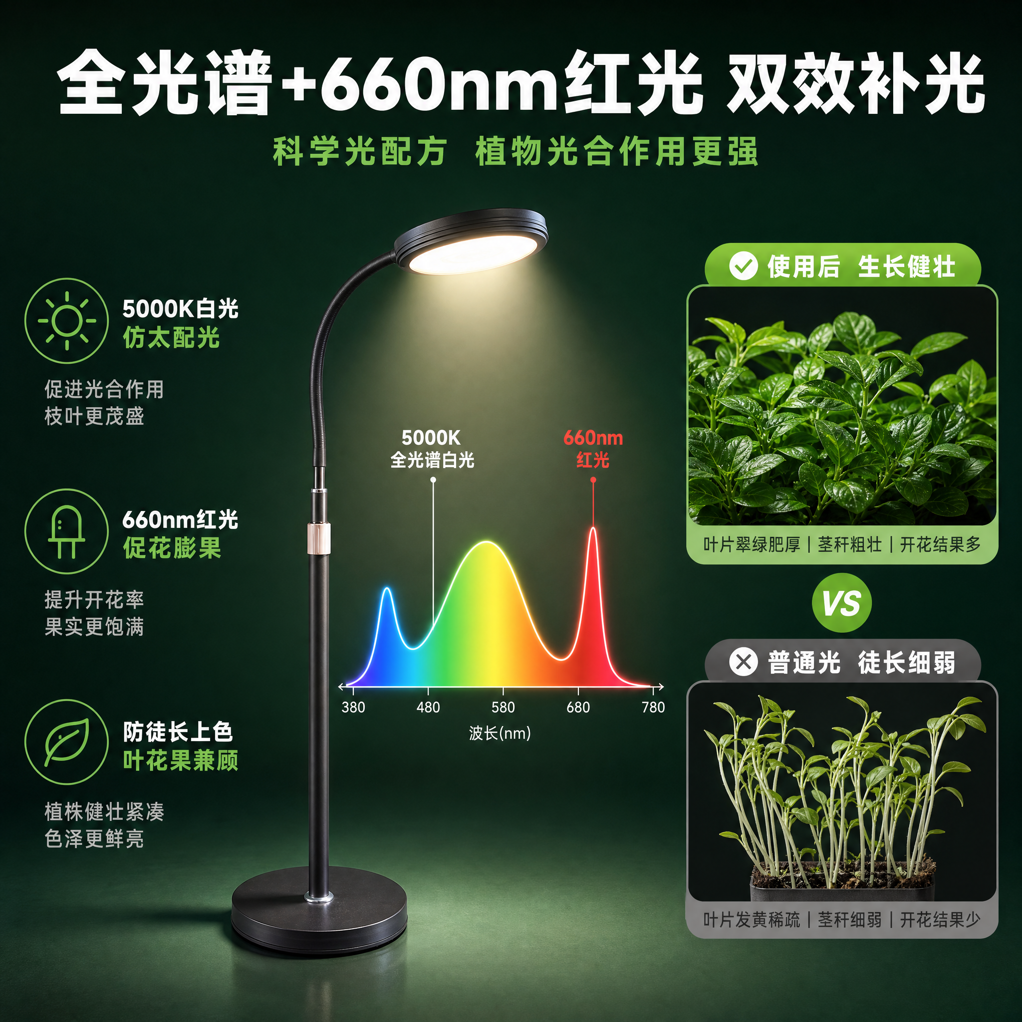 [主图-2] 核心卖点信息图 光质功能展示 突出全光谱+红光双… - 图片创意预览