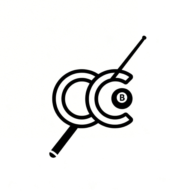 抽象风格logo设计，主题是"CC"两个字母，融入桌球元素，黑白配色，白底背景，极致简约设计，带神秘感，极简logo形式，高端高级感预览效果