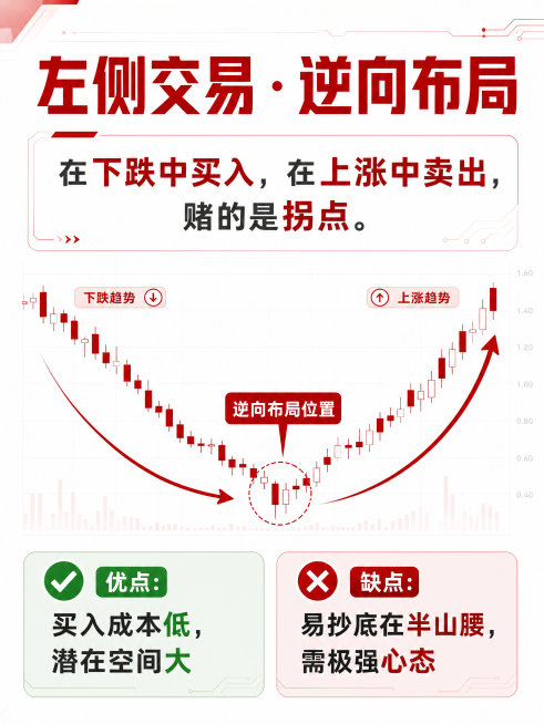 [主图-2] 左侧交易逆向布局科普页。
[氛围风格] 专业金融知识科普风，简约清晰，和首图风格完全统一，原生小红书质感。
[画质] 商业设计质感，文字清晰锐利，画面干净高级，信息层级分明。
[元素]预览效果