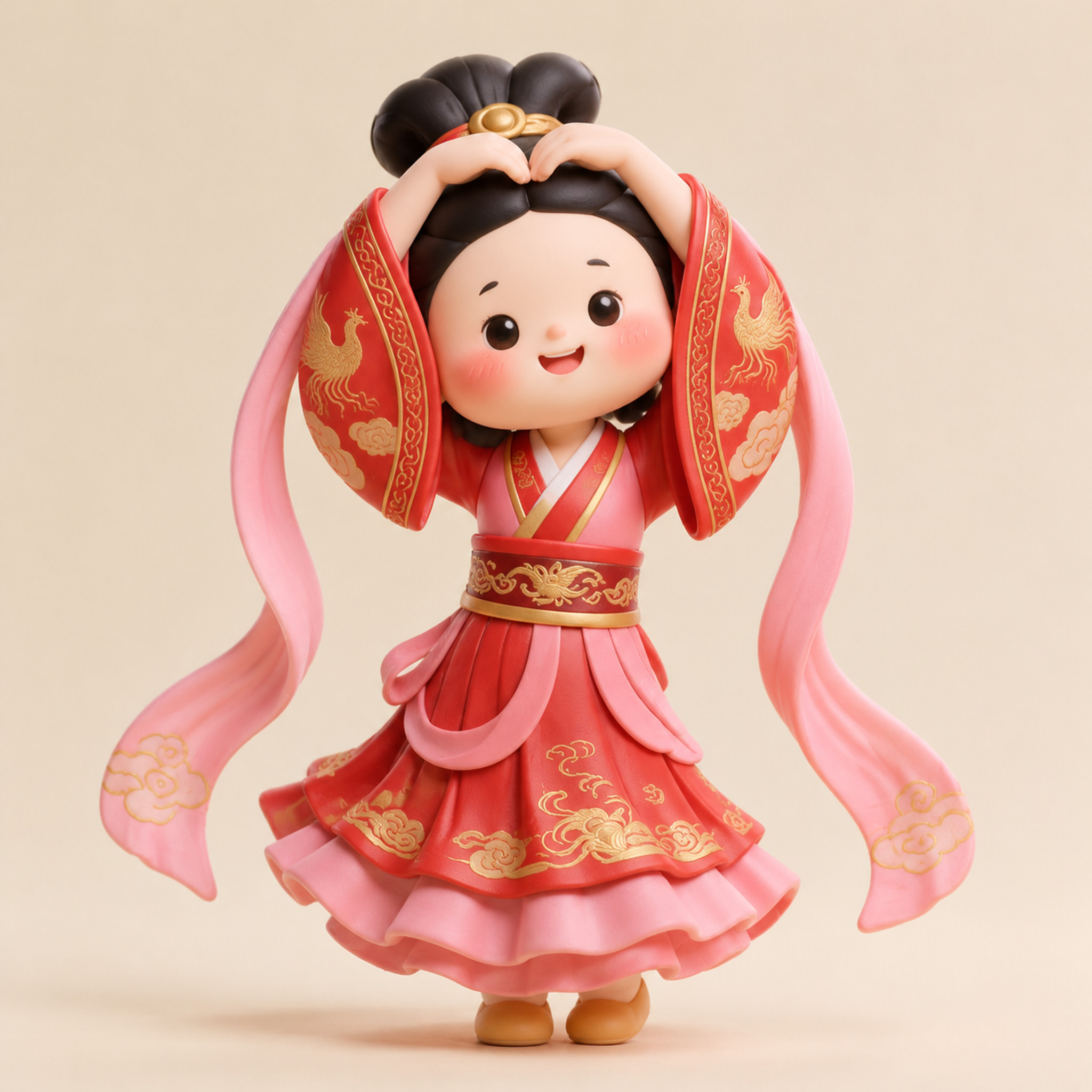 参考图中的Q版国风小女孩IP形象，保持一致的外貌特征：梳着双丸… - 图片创意预览