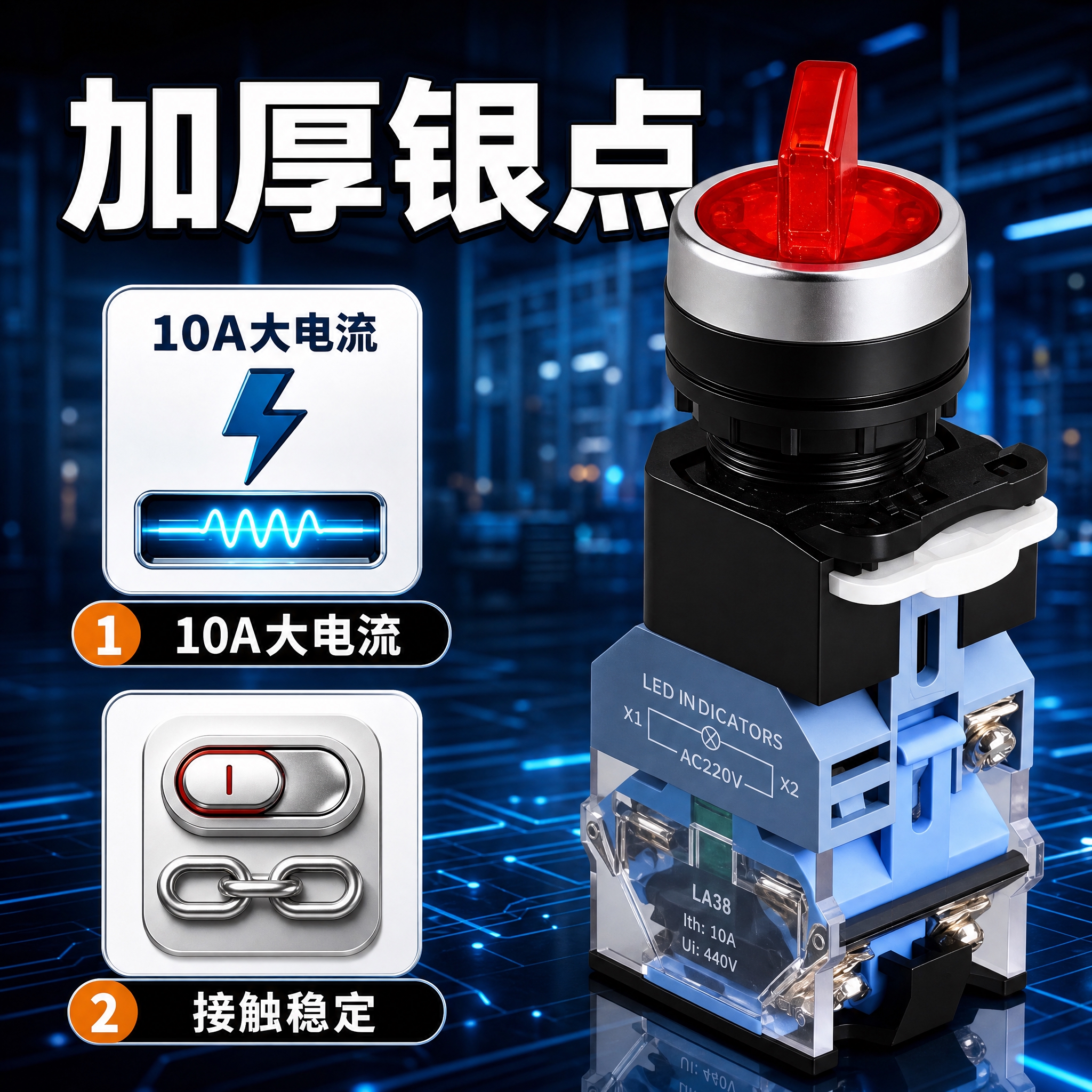 电商主图，LA38旋钮开关加厚银点卖点图，800*800正方形… - 图片创意预览