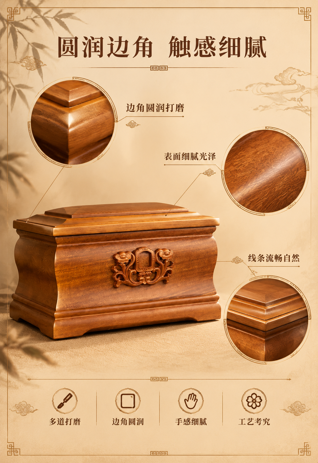 [商品] 使用【图2】【图7】怀念红花梨实木骨灰盒正面雕花与侧… - 图片创意预览