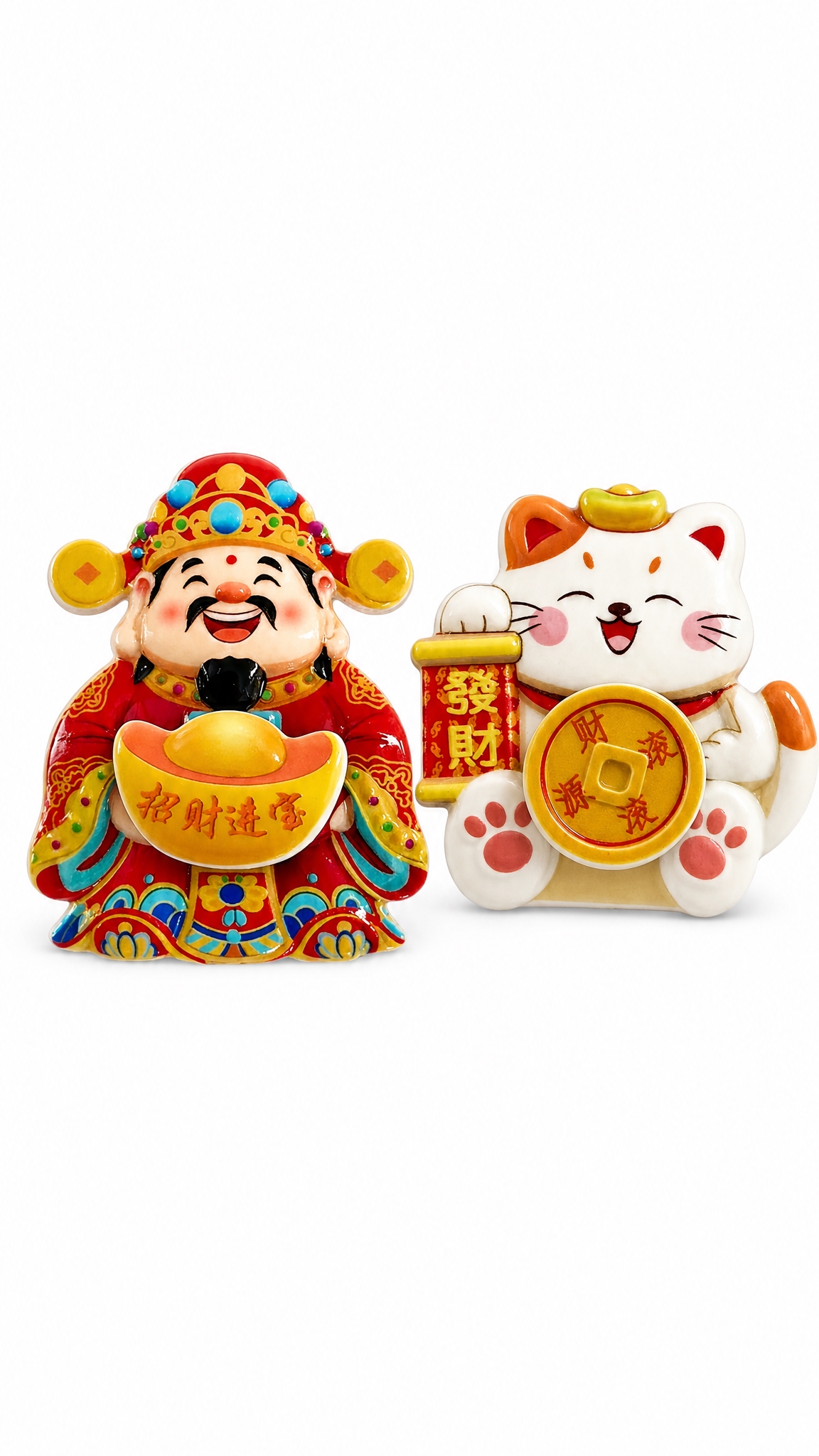 [主图-1] 亚马逊白底主图，财神爷和招财猫两款冰箱贴组合展示… - 图片创意预览