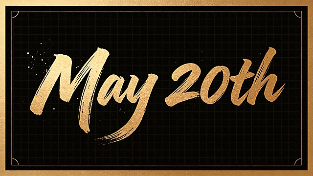 保留黑色背景和金色边框，只保留文字"May 20th"，使用和原图一致的金色狂野飞白书法风格，斑驳粗糙金箔质感，文字左对齐，大小排版合适。仅保留May 20th，去掉其他所有文字，文字整体完整不裁切。