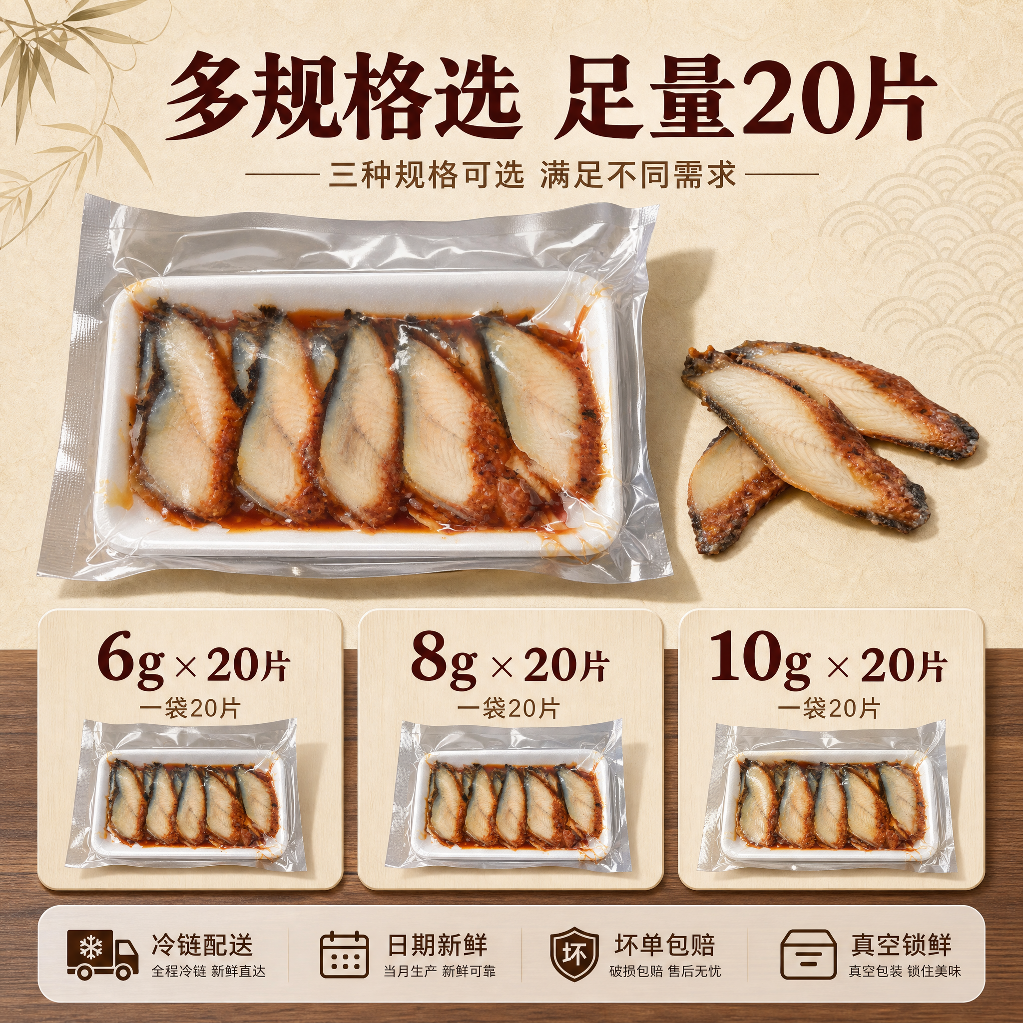 [主图-5] 规格与服务承诺图，主题为多规格可选 足量20片，… - 图片创意预览