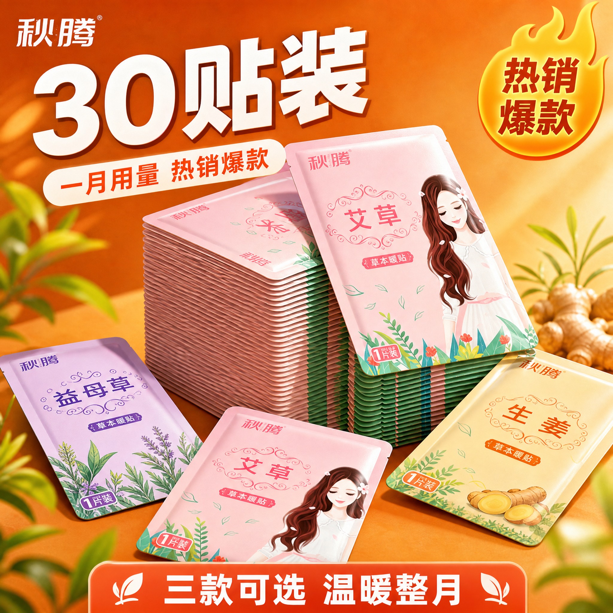 [主图-规格30贴] 30片装暖贴展示，热销爆款一月用量装。… - 图片创意预览