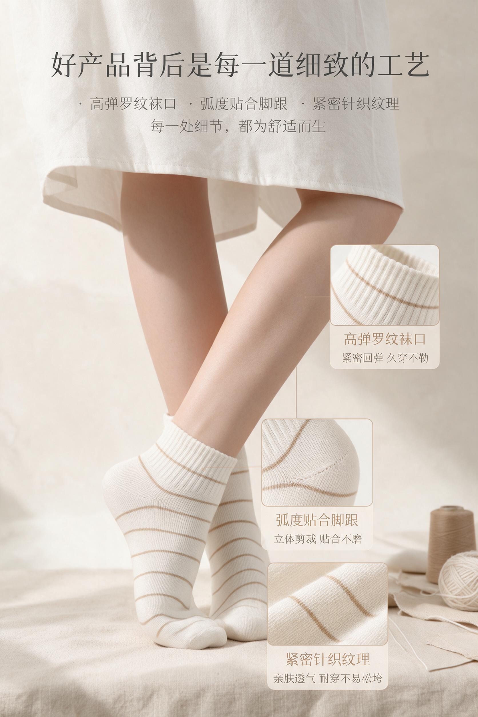 [商品] 使用【图1】米白浅棕条纹短袜；商品处理：100%继承… - 图片创意预览