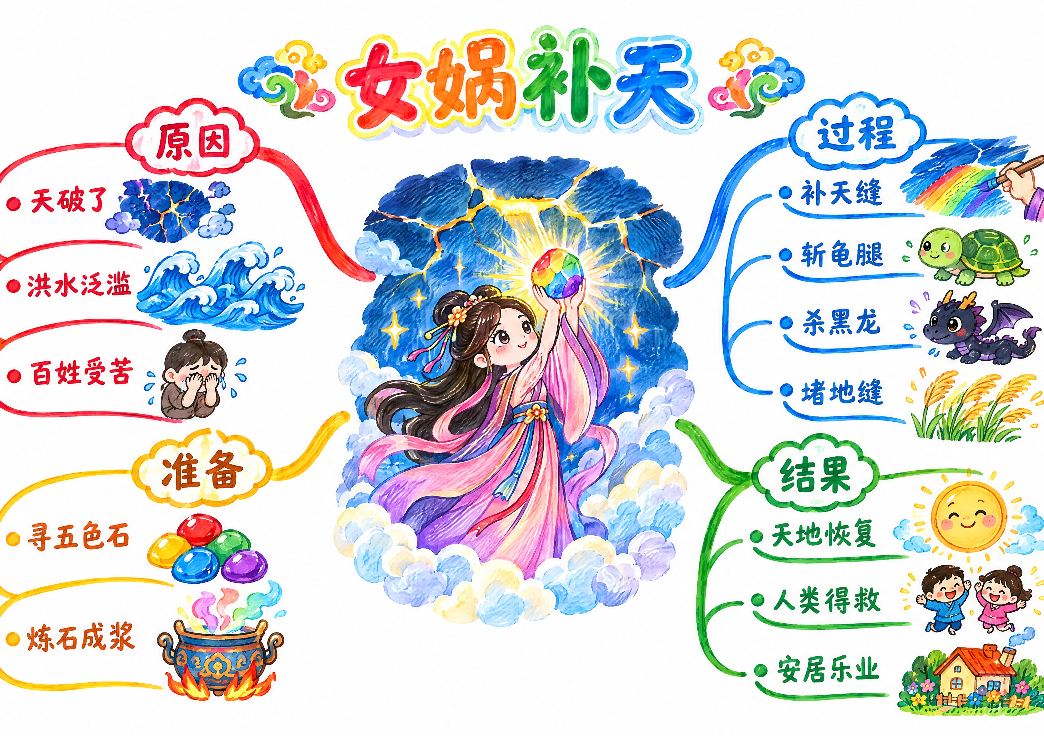 A4横版思维导图手抄报，比例严格297:210，横向构图，纯白… - 图片创意预览