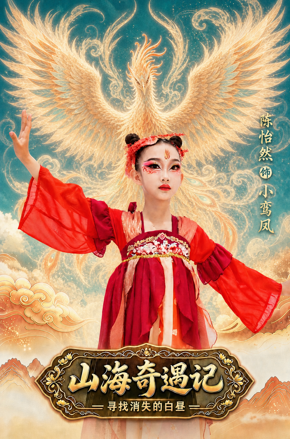 保持图中人物和右侧竖排文字"陈怡然饰小鸾凤"完全不变，只将背景… - 图片创意预览