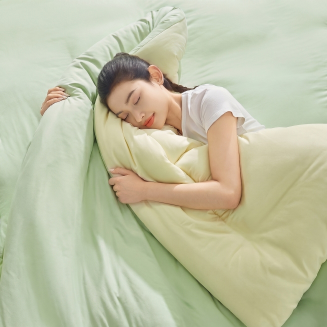 去掉被子上的绗缝分割线，让被子表面保持平整光滑，保留原图的人物和配色预览效果