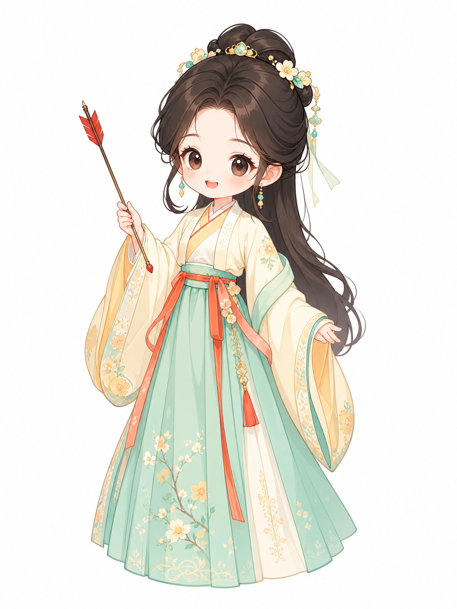 卡通风格，白色背景，只体现人物，一位穿着传统汉服的可爱女生，手… - 图片创意预览