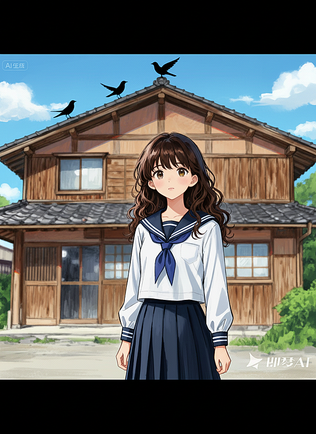将校服女孩厚涂，背后是有历史感的建筑