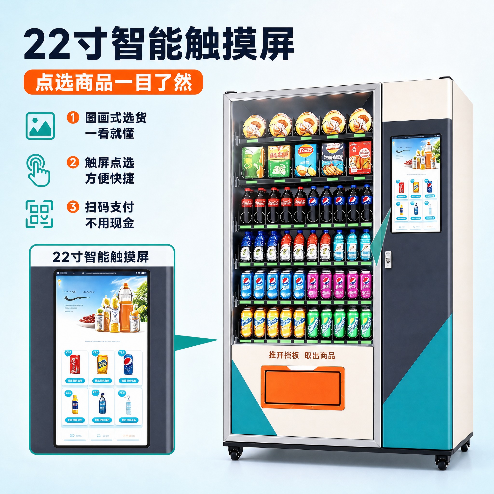 [主图-2] 触屏制冷大型售货机，核心价值图，主题“22寸智能… - 图片创意预览