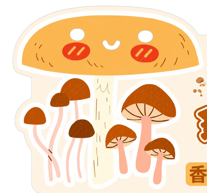 将画面中的蘑菇转为平面高清图，保留整体插画风格和构图，提升清晰度，让画面更加清晰干净预览效果