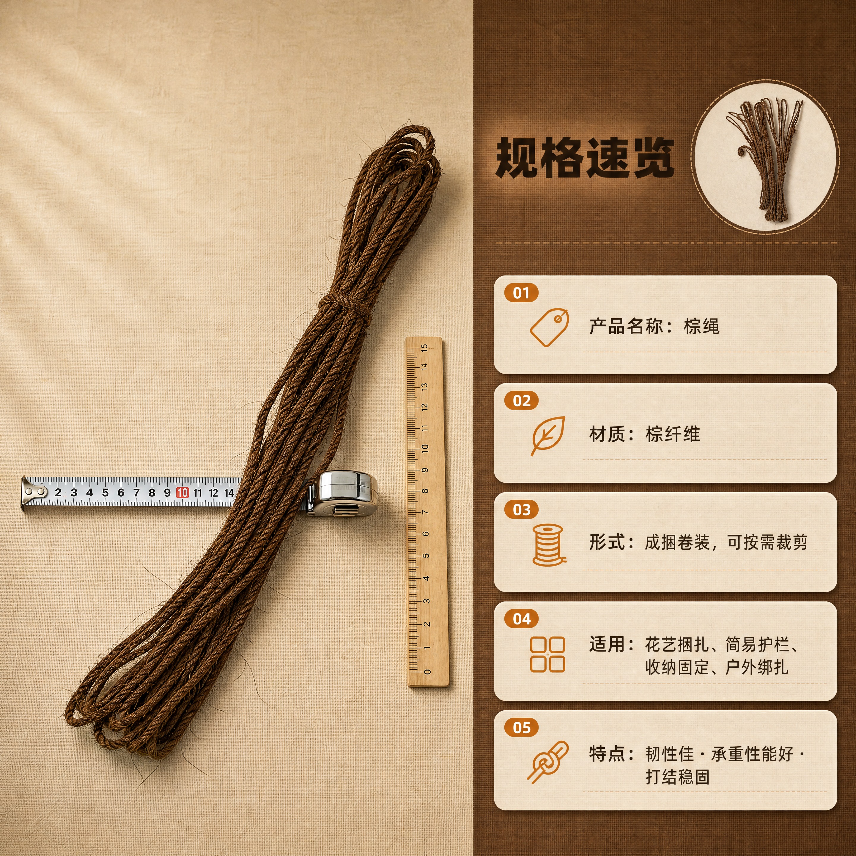 [商品] 以【图5】平铺延展的棕绳为标准形态主体，【图1】整捆… - 图片创意预览