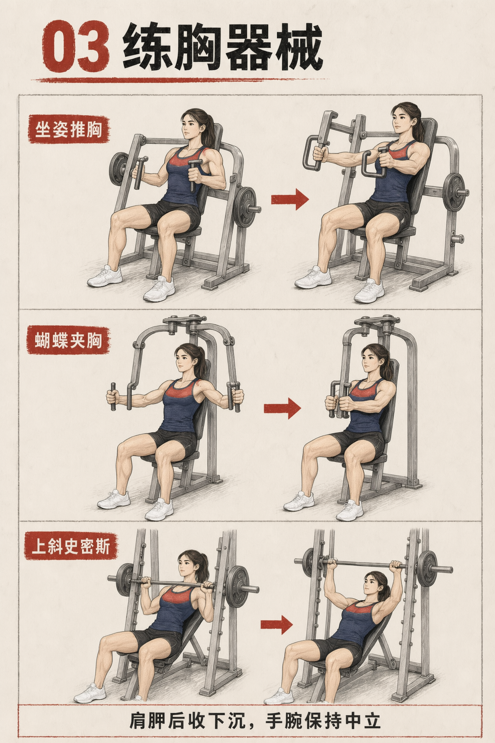 图生图局部编辑：将健身器械指南“03 练胸器械”图中所有男性人… - 图片创意预览
