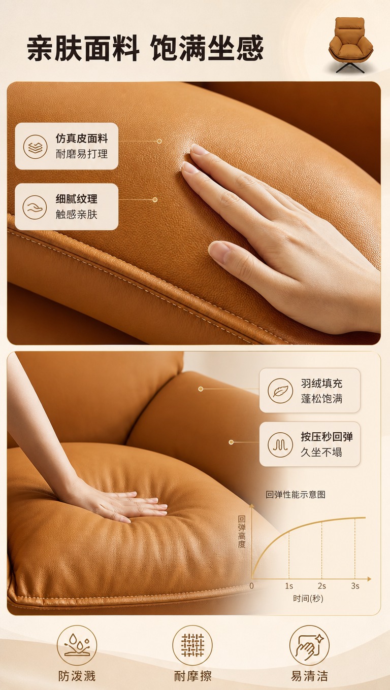 [商品] 使用【图1】焦糖棕色单人旋转沙发椅；保留仿真皮面料纹… - 图片创意预览